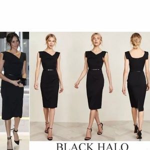 Black Halo Belted Classic Jackie O Midi Dress